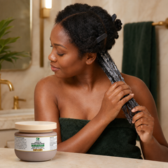 a woman apply hair mask