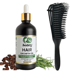 Seddy Hair Growth & Strengthening Oil with Caffeine, Rosemary, Castor, Biotin, Peppermint, & black Detangling Brush