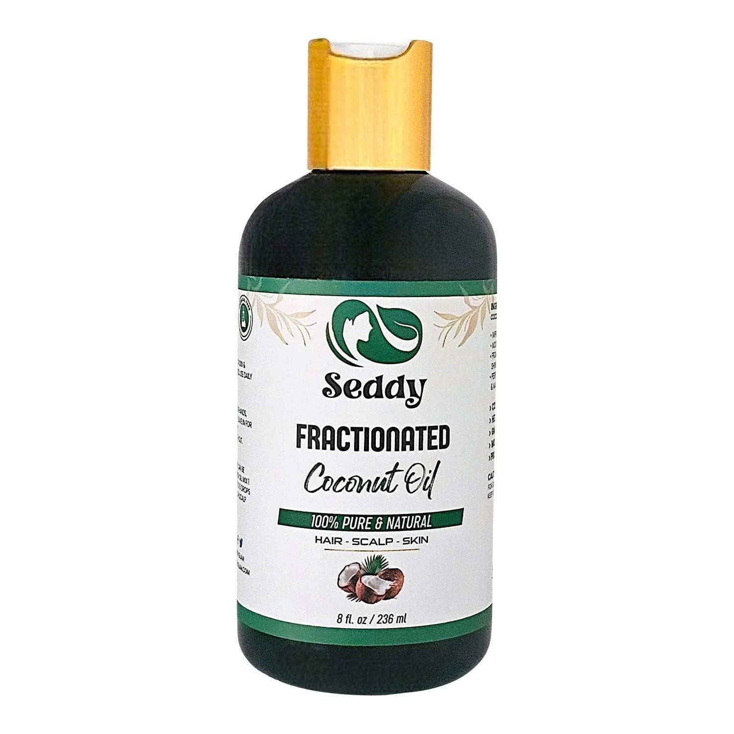 Pure Fractionated(MCT) Coconut Oil - Lightweight Hydration & Versatile Care - 8 Fl. Oz - Seddy