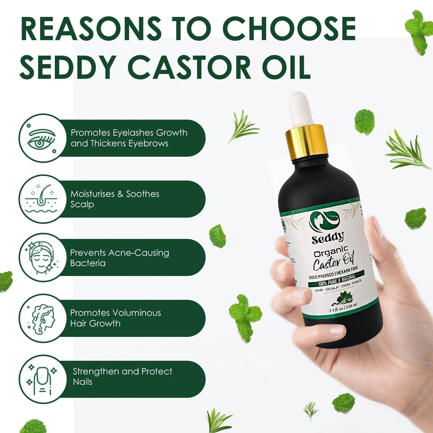 Organic Castor Oil - 3.4 Fl. Oz - Seddy