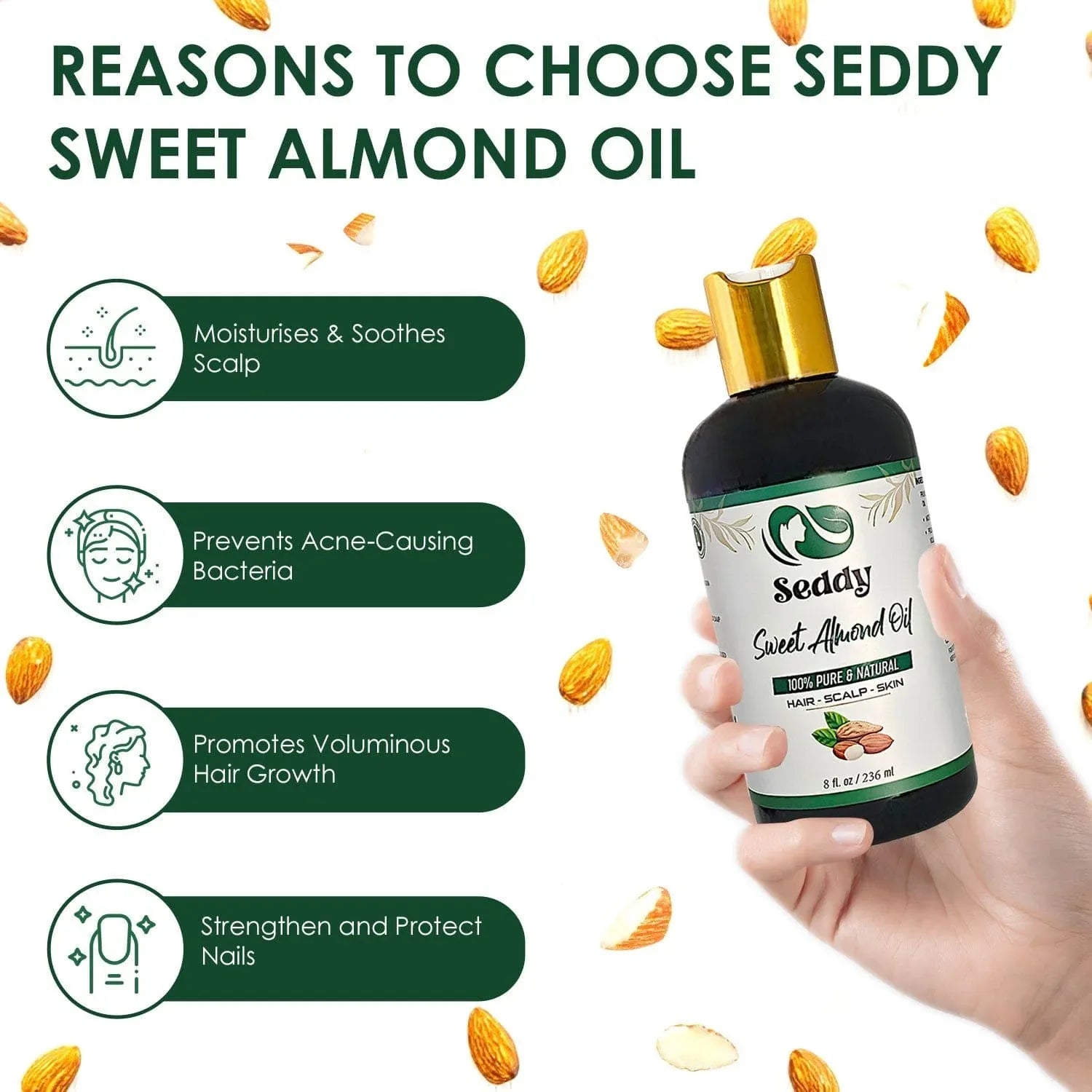 Pure Sweet Almond Oil - Nourish, Soften & Rejuvenate - 8 Fl. Oz - Seddy