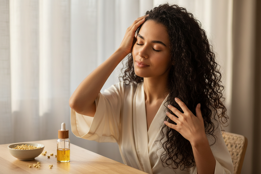 a woman applying jojoba oil