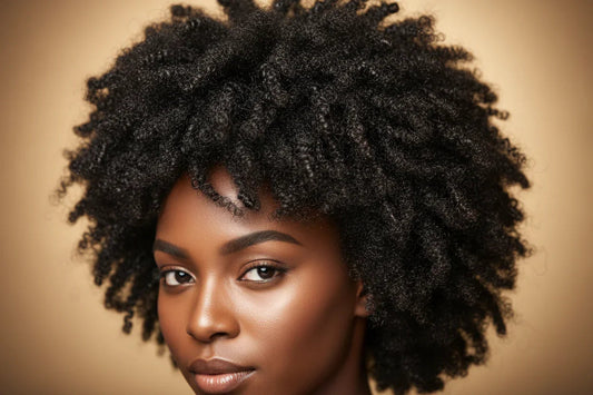 Why Black Hair Breaks Moisture Retention vs. Hair Growth with a model showcasing a voluminous natural hairstyle.