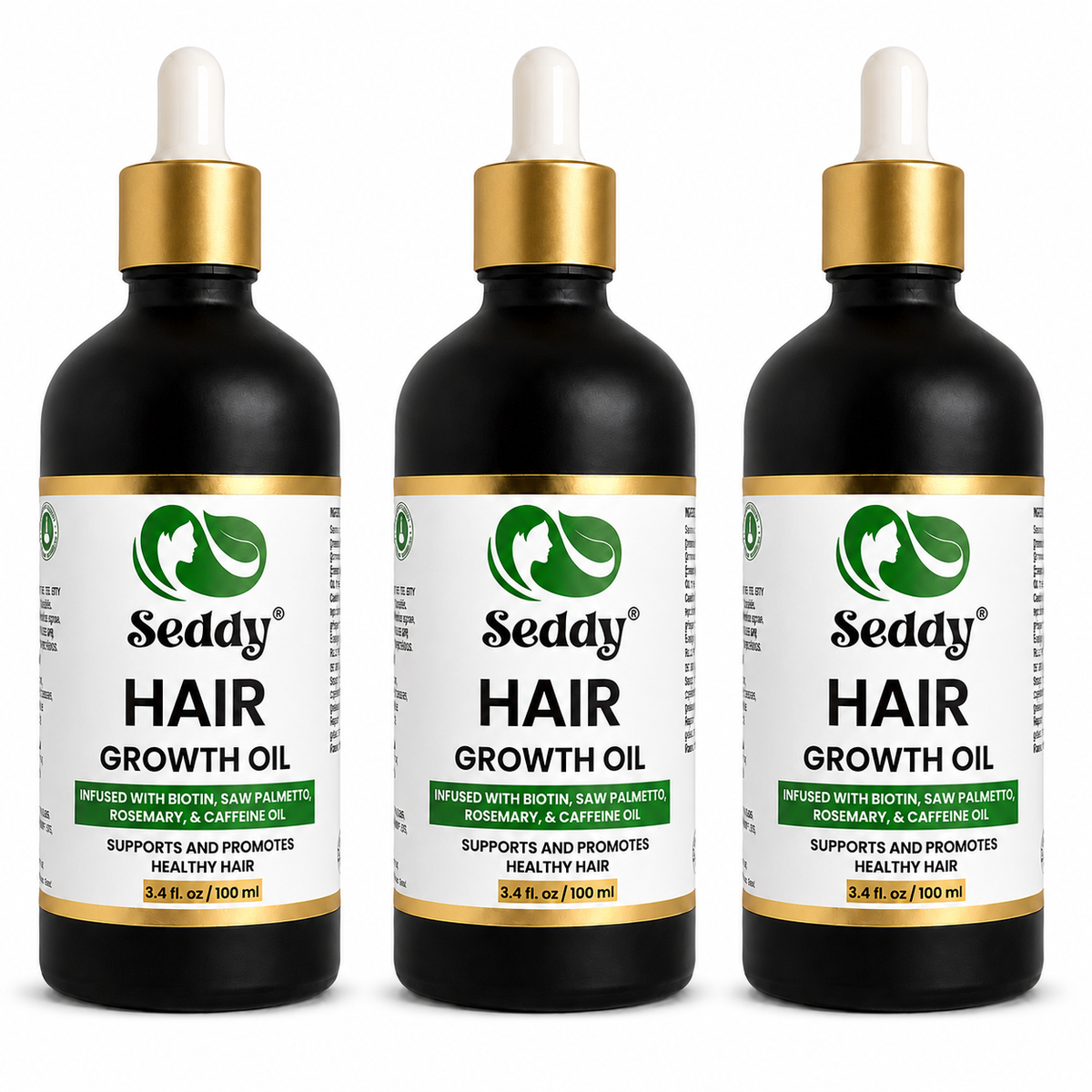 Hair Growth Oil Trio – Caffeine, Rosemary & Peppermint Scalp Treatment for Thinning Hair & Breakage (3-Pack Value Size) – 3.4 fl oz Each