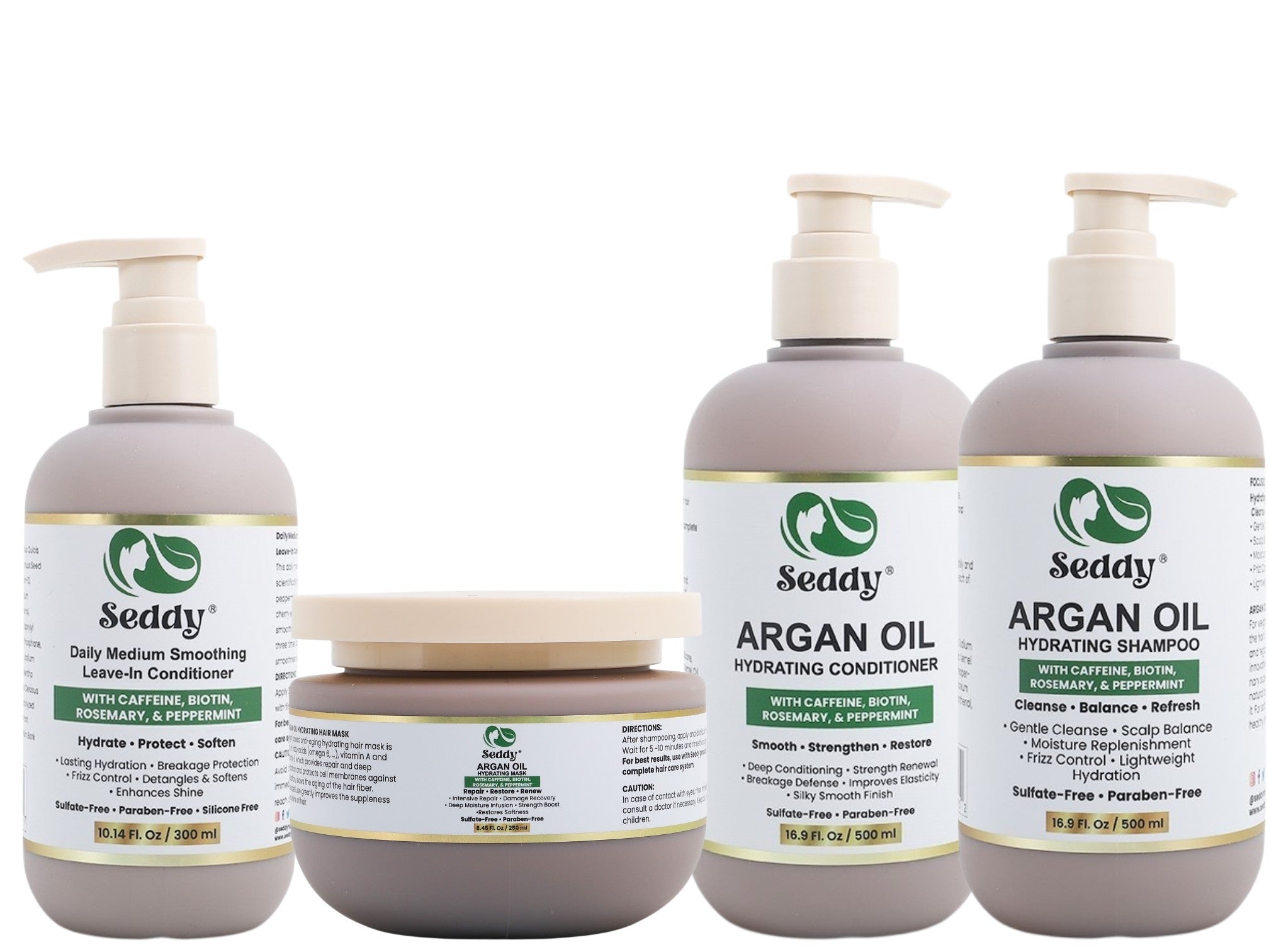 Hair shampoo, conditioner, Mask, and leave in conditioner complete hydration