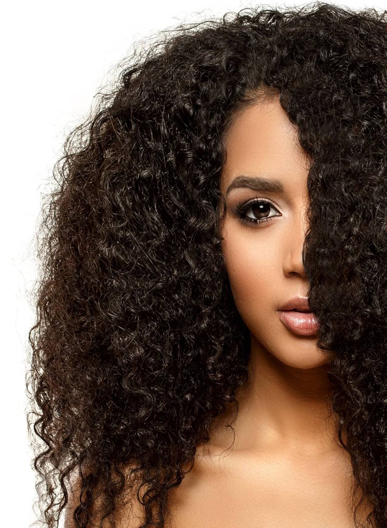 Woman with long, curly hair