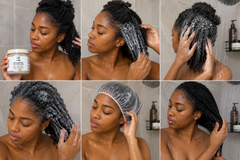 a woman applying argan oil hair mask step by step