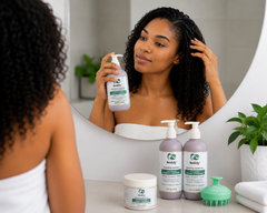 a woman applying leave in conditioner