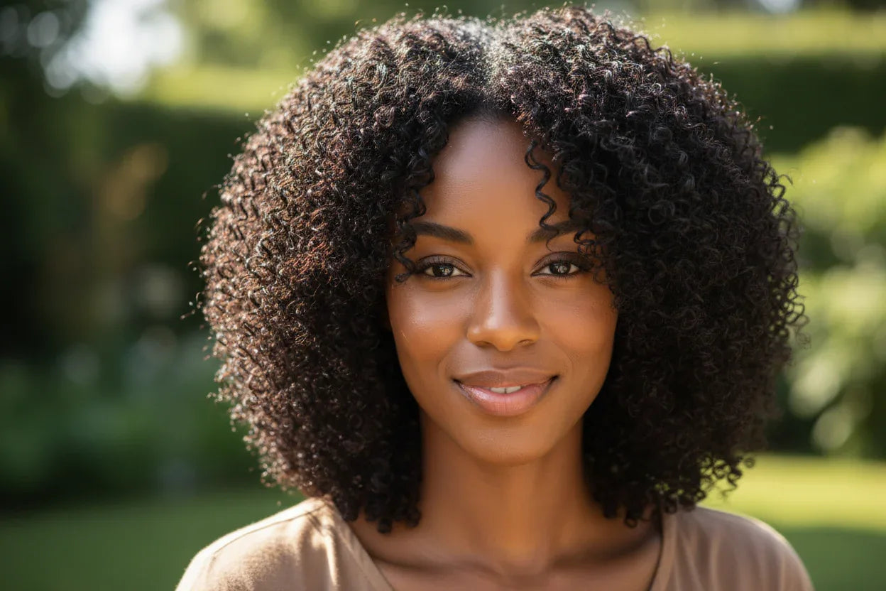 african american women hydrated type 4c hair to her shoulder