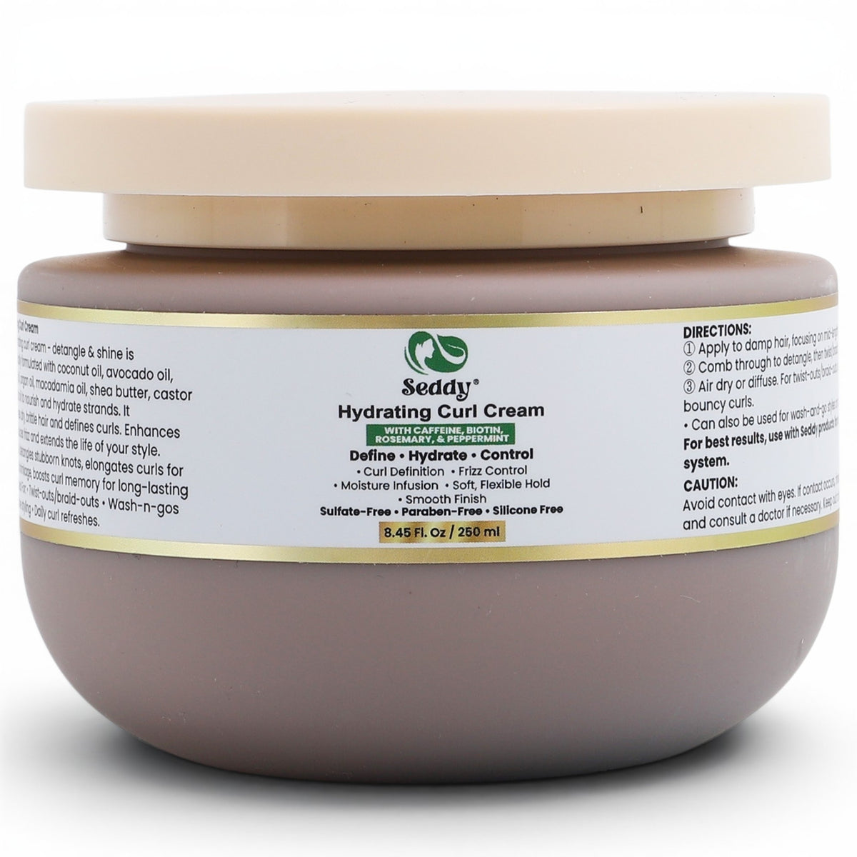 Hydrating Curl Cream with Shea Butter, Argan Oil, Caffeine, Biotin, Rosemary, and Peppermint | 8.5 Fl Oz
