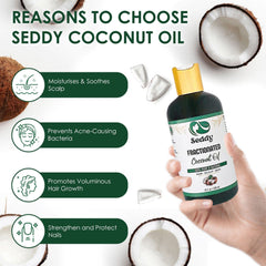 Seddy Fractionated(MCT) Coconut Oil - Lightweight Hydration & Versatile Care - 8 Fl. Oz