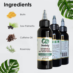 Pre wash hair oil treatment by Seddy – strengthens hair and reduces breakage before shampoo