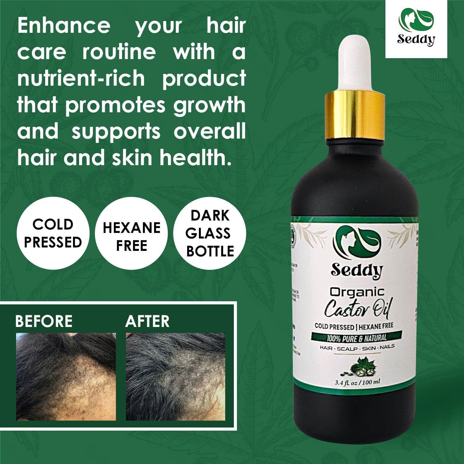 Seddy Pure Organic Castor Oil - 3.4 Fl. Oz