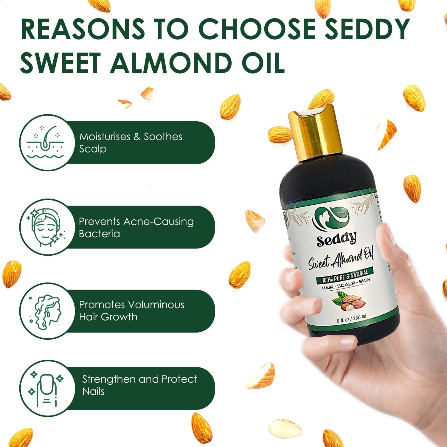 Seddy Sweet Almond Oil - Nourish, Soften & Rejuvenate - 8 Fl. Oz
