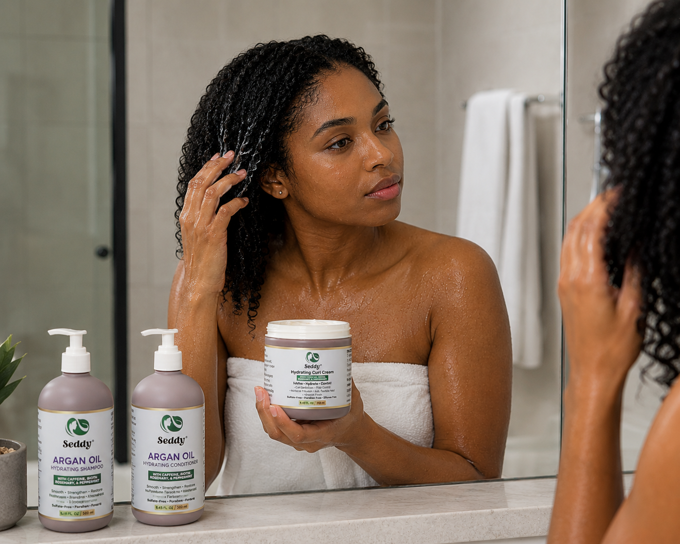 woman applying curl cream